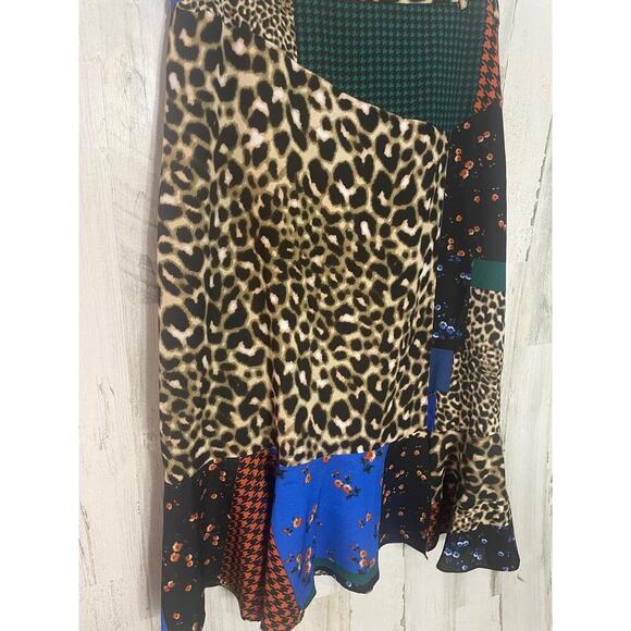 Calvin Klein Wrap Skirt size 12 Multicolor Patchwork Leopard Floral Y2K Boho - Picture 2 of 9